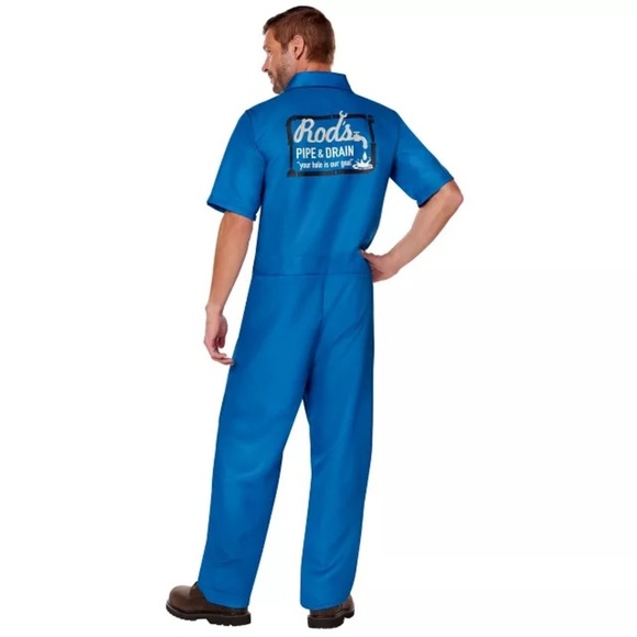 SPIRIT HALLOWEEN Mens Costume Blue Work Jumpsuit Plumber Handyman - Picture 2 of 8